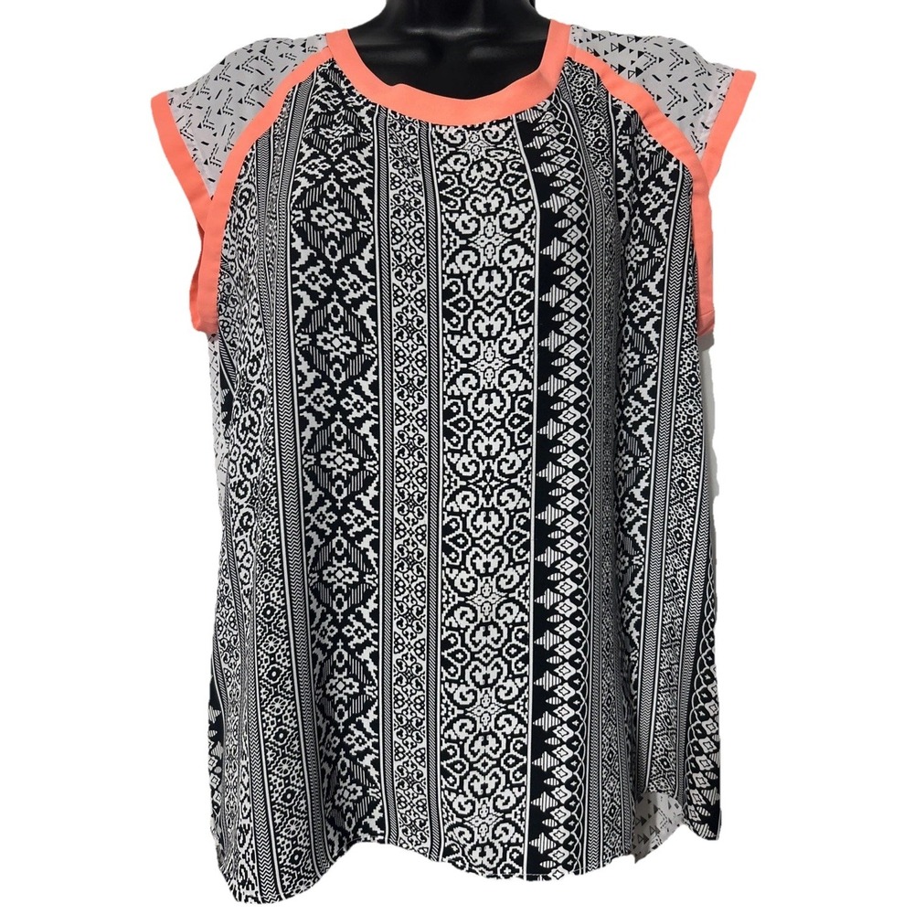 Cato Blouse Women's Large Multicolor Sleeveless Scoop All Over Print See Through